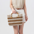 Retro Wood Bead Large Capacity Woven Tote Bag 6W10BBG1411