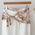 Vintage Leaf Print Beaded Triangle Silk Scarf MK2BLW6W6NSI71