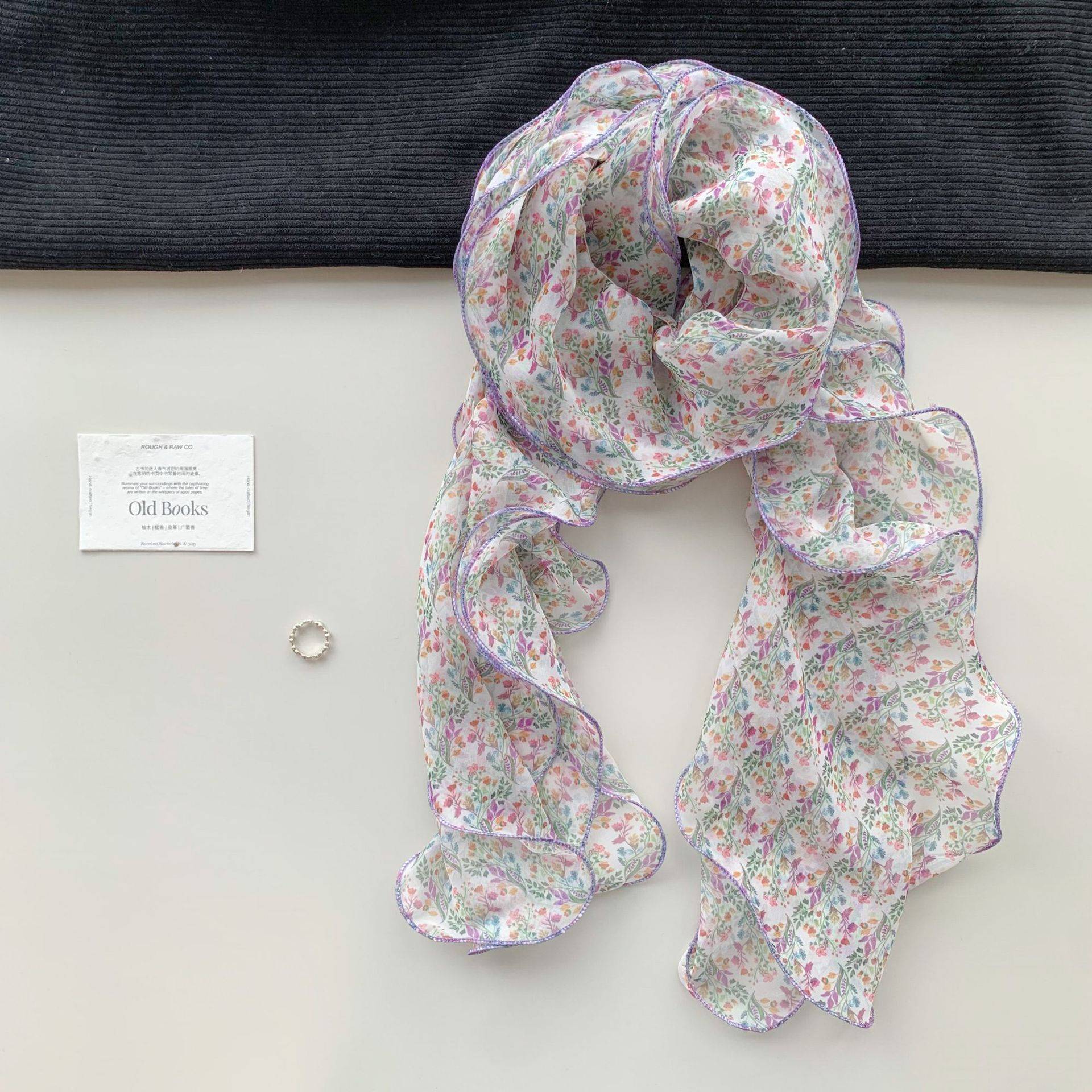 Sweet Floral Print Ruffled Silk Scarf 6W6NSI186