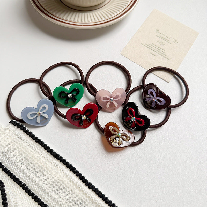 Stylish Love Heart Bowknot Rhinestones Hair Tie MK2BLW6W6HHT26