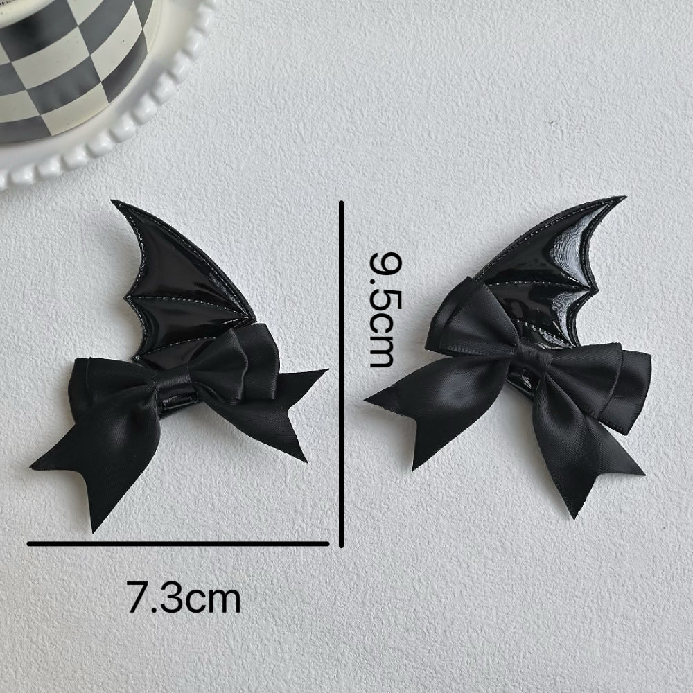 Halloween Black Bow Bat Wing Hair Clips Set 6W6HCP1310
