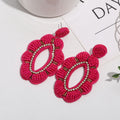 Rhinestone Beaded Floral Dangle Earrings - DippedShop Wholesale - #2163