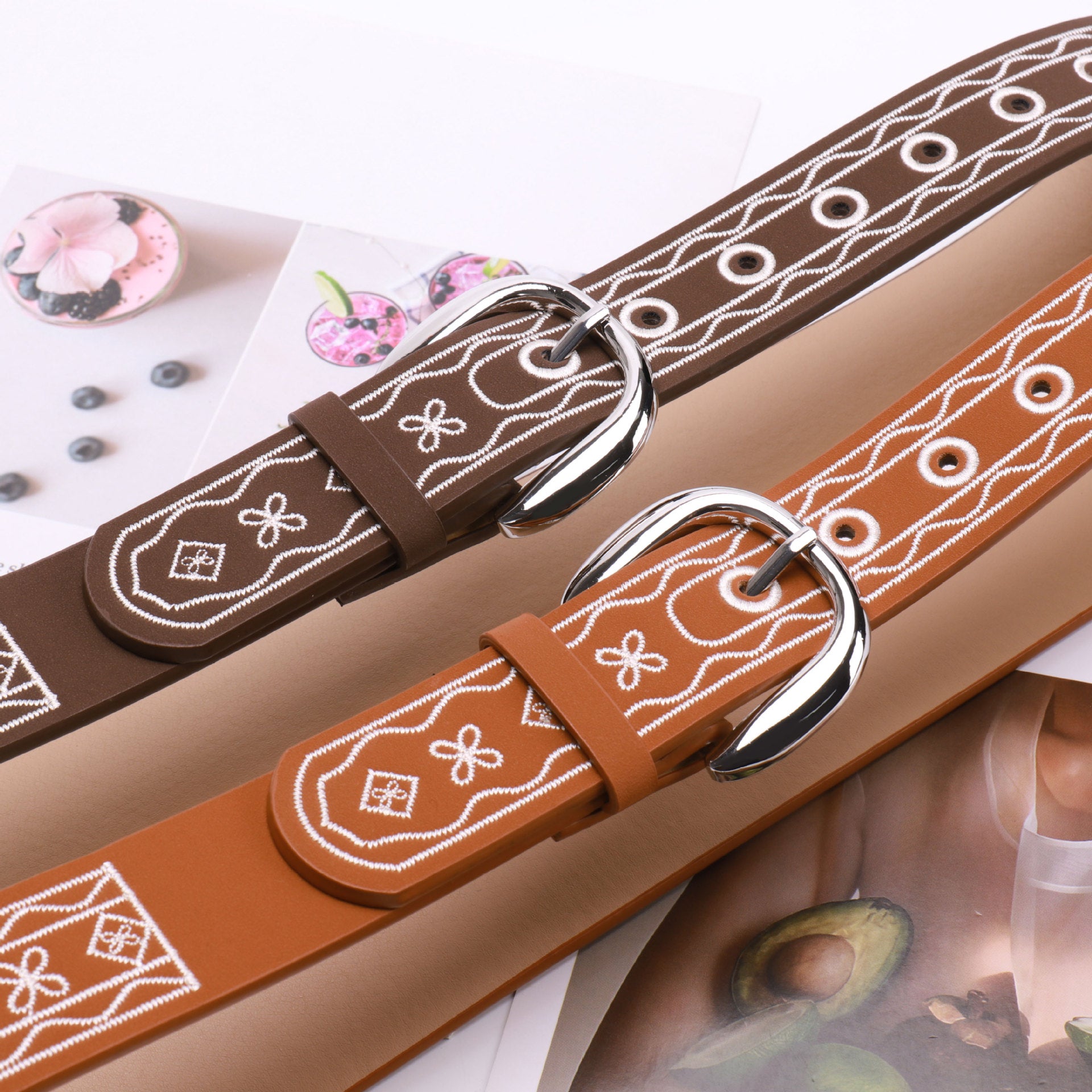 Retro Embroidered PU Belt - DippedShop Wholesale - #4051