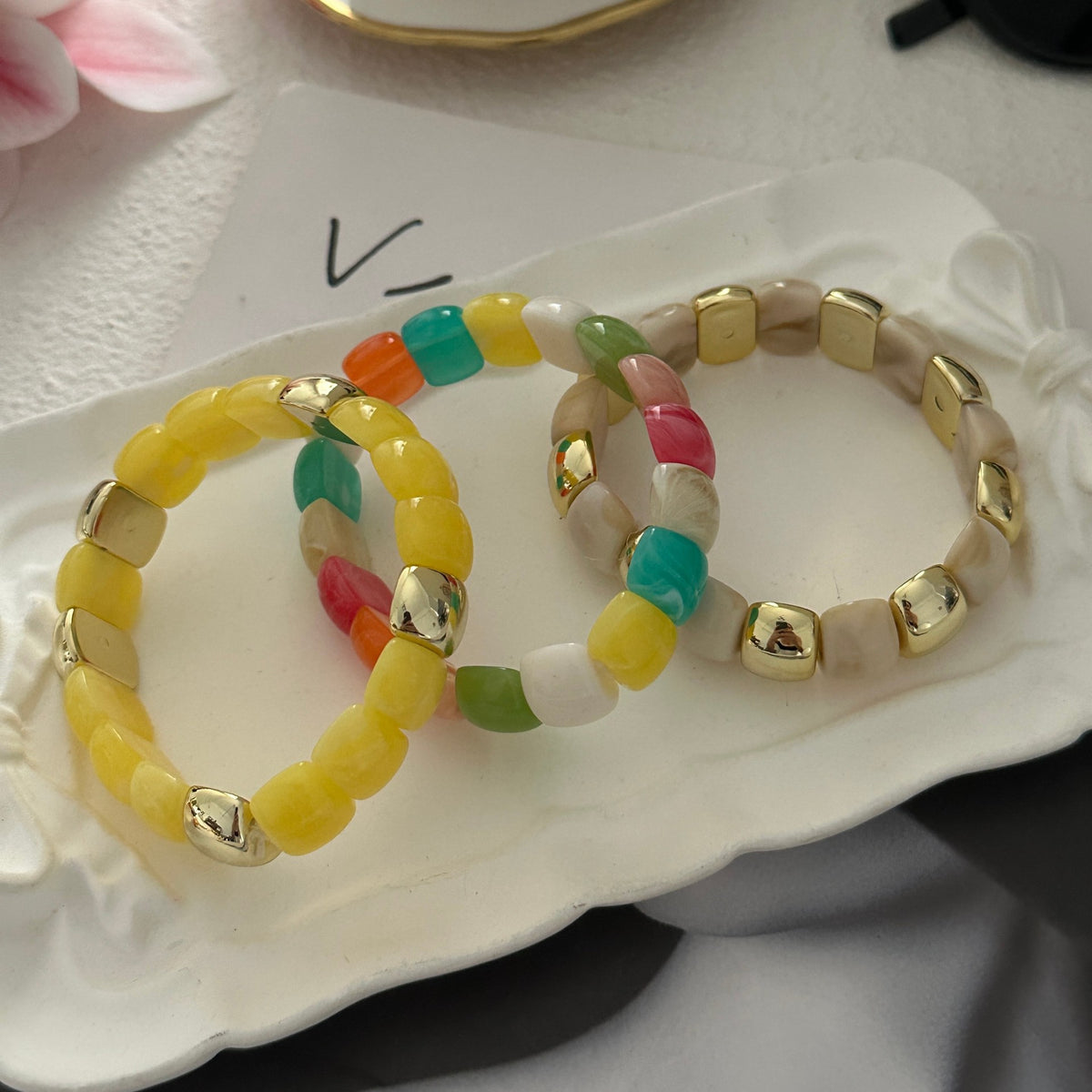Dopamine Color Block Resin Beaded Stretch Bracelet 6W6JBR610