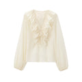 V-Neck Ruffled Chiffon Blouse - DippedShop Wholesale - #8451