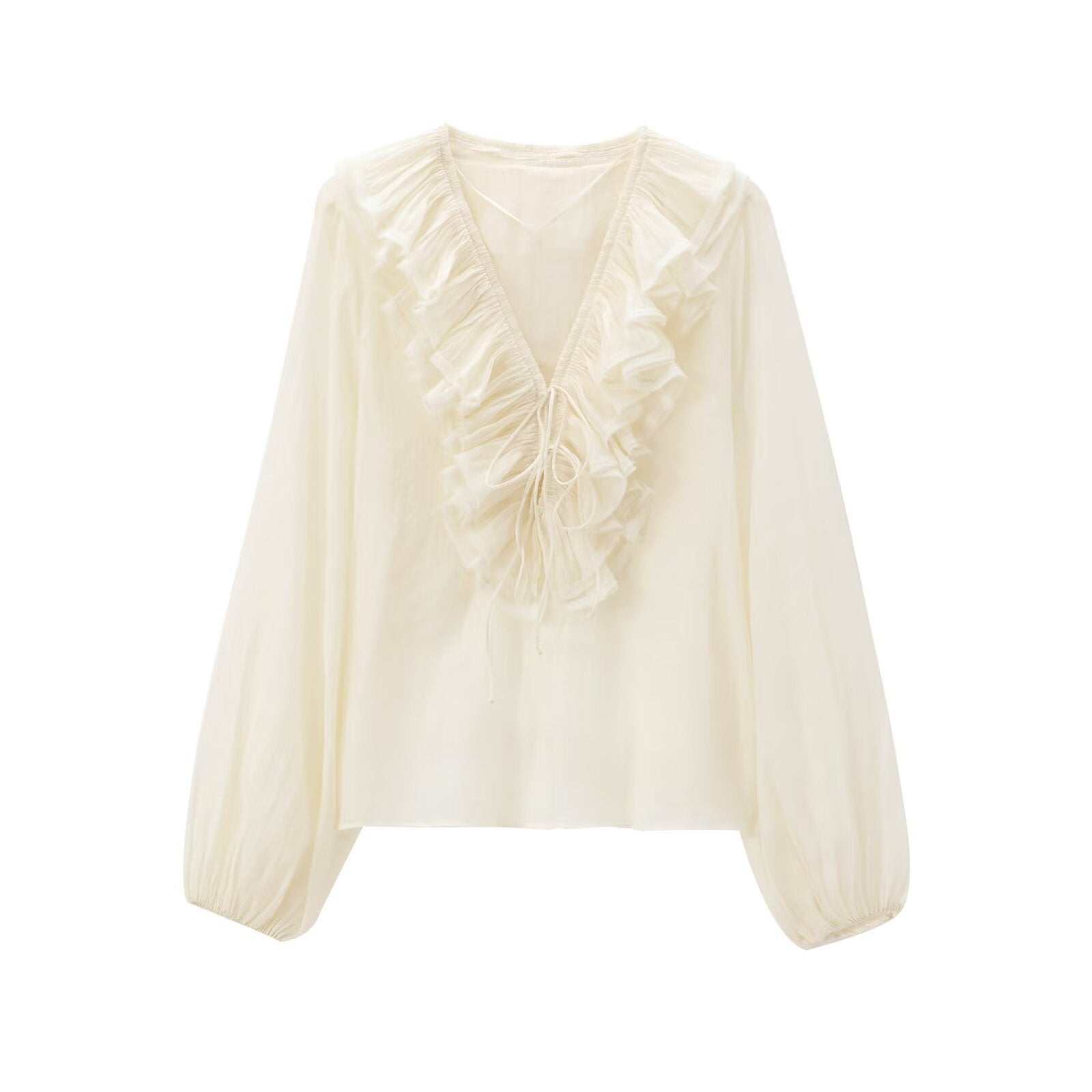 V-Neck Ruffled Chiffon Blouse - DippedShop Wholesale - #8451
