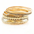 Chunky Embossed Gold Plated Multi-Layer Bracelet Set 6W6JBR618