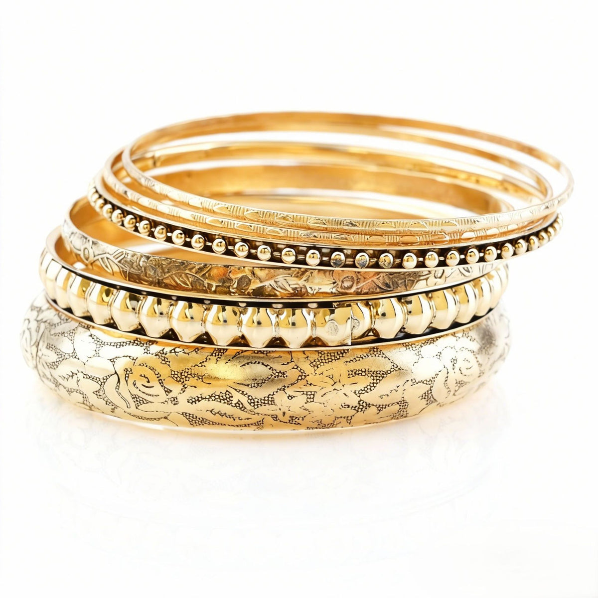 Chunky Embossed Gold Plated Multi-Layer Bracelet Set 6W6JBR618