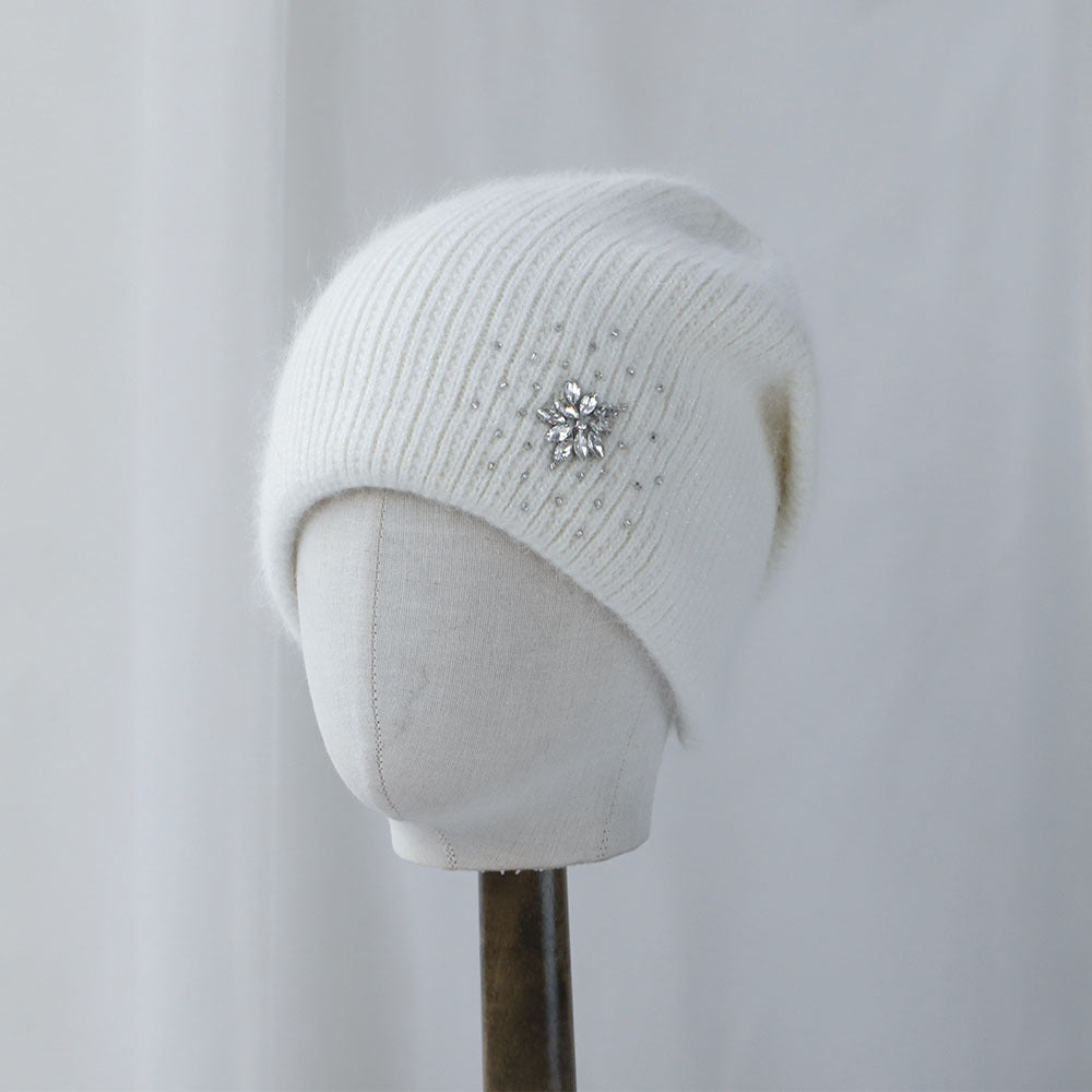 Rhinestone Solid Color Angora Knit Beanie 6W6HAT694