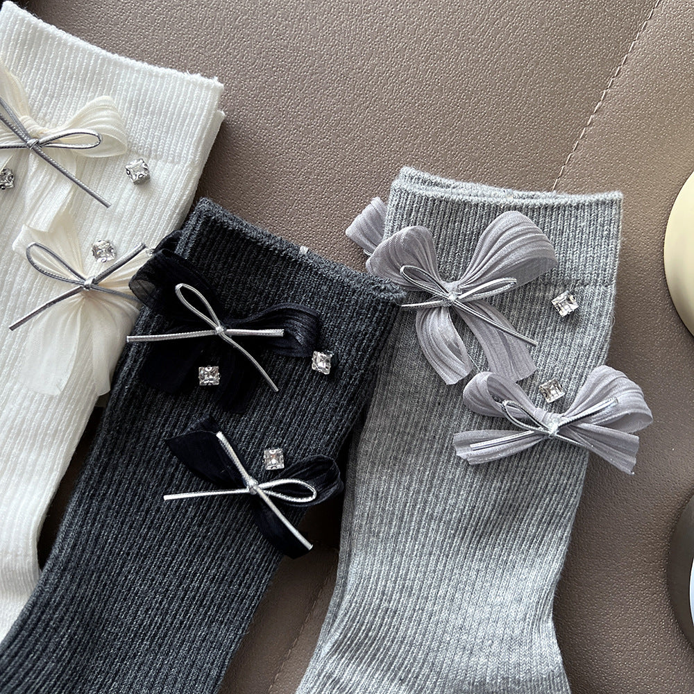 Sweet Bow Rhinestone Mid-Calf Socks 6W8FSO767