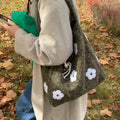 Sweet Floral Embroidery Plush Shoulder Tote Bag 6W10BBG2491