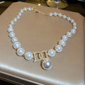 Elegant Double Layer Rhinestones Pearl Pendant Necklace 6W6JNC924
