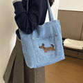 Vintage Embroidered Dog Denim Shoulder Tote Bag 6W10BBG2369