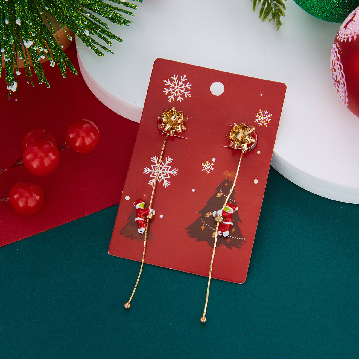 Christmas Tree Santa Claus Tassel Asymmetrical Dangle Earrings 6W6JER688
