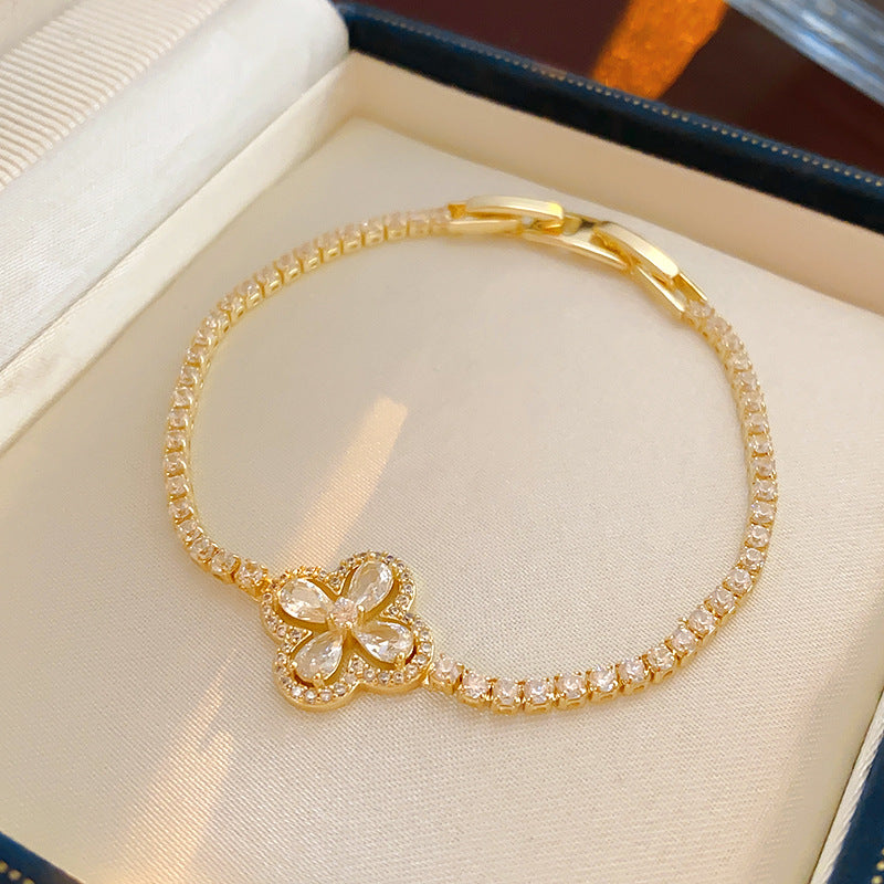 Elegant Gold Plated Rhinestones Floral Bracelet 6W6JBR694