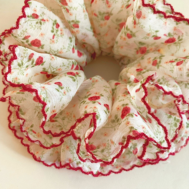 Layered Floral Red Edge Hair Scrunchie MK2BLW6W6HSR10