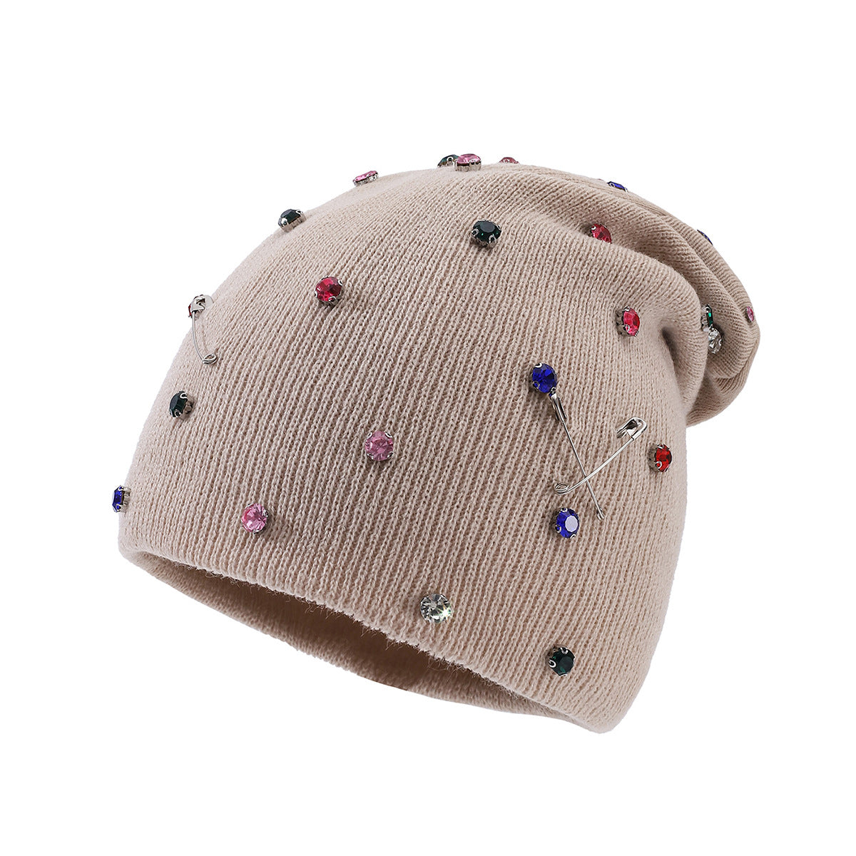 Rhinestone Slouchy Knit Beanie - DippedShop Wholesale - #9587
