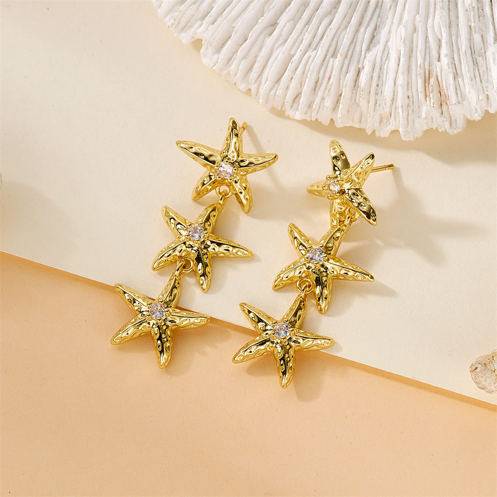 Gold Plated Starfish Stud Earrings - DippedShop Wholesale - #2243