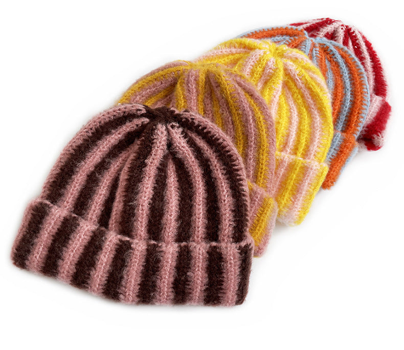 Stylish Color Contrast Striped Knit Beanie Hat 6W6HAT543
