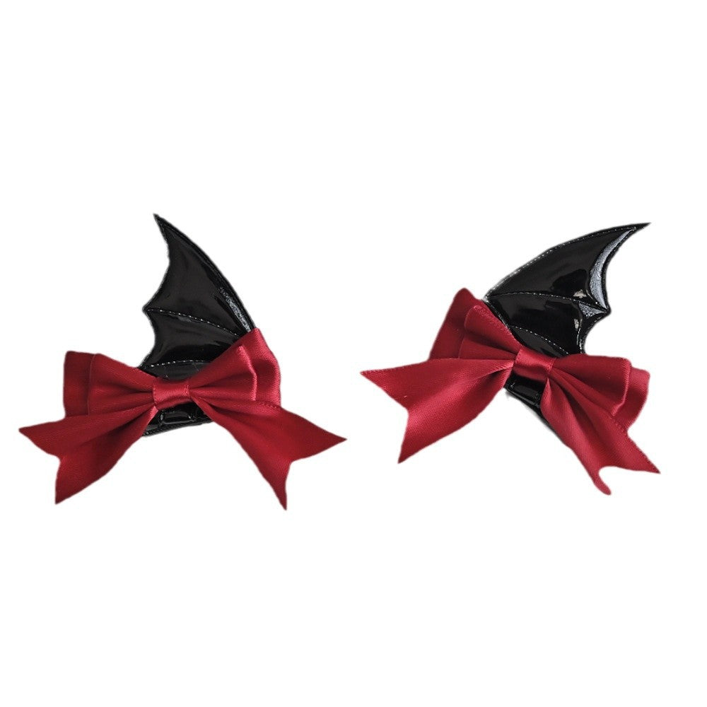 Halloween Black Bow Bat Wing Hair Clips Set 6W6HCP1310