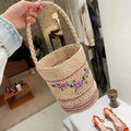 Handmade Straw Woven Flower Bucket Bag 8BW6BBG434T