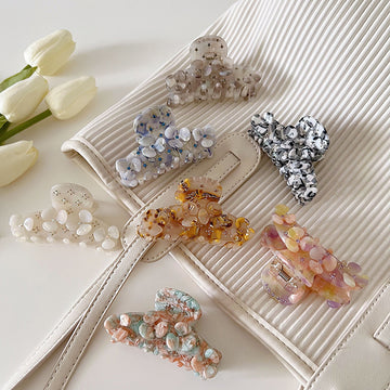 Vintage Rhinestone Flower Acetate Hair Claw DP25E887