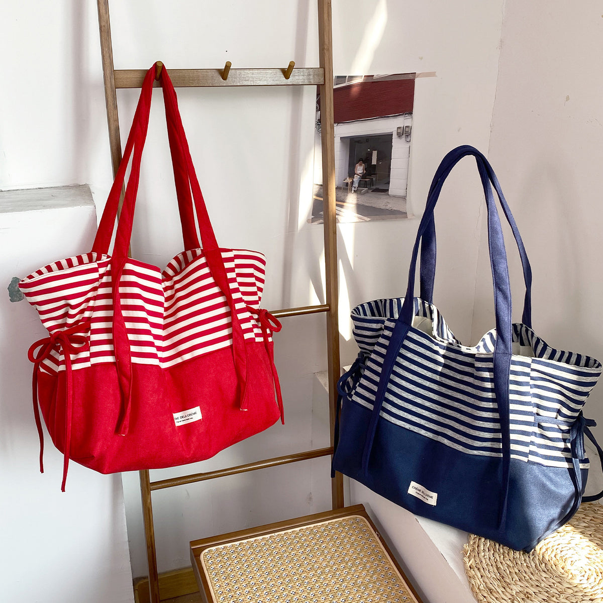 Contrast Striped Tote Bag - DippedShop Wholesale - #5811