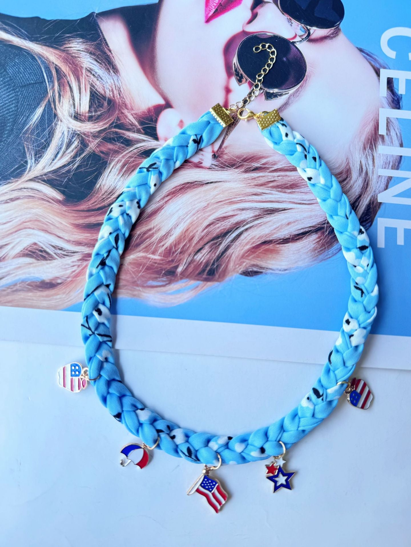 Hand Woven USA Flag Umbrella Pendant Choker Necklace 8ZA6JNC287T