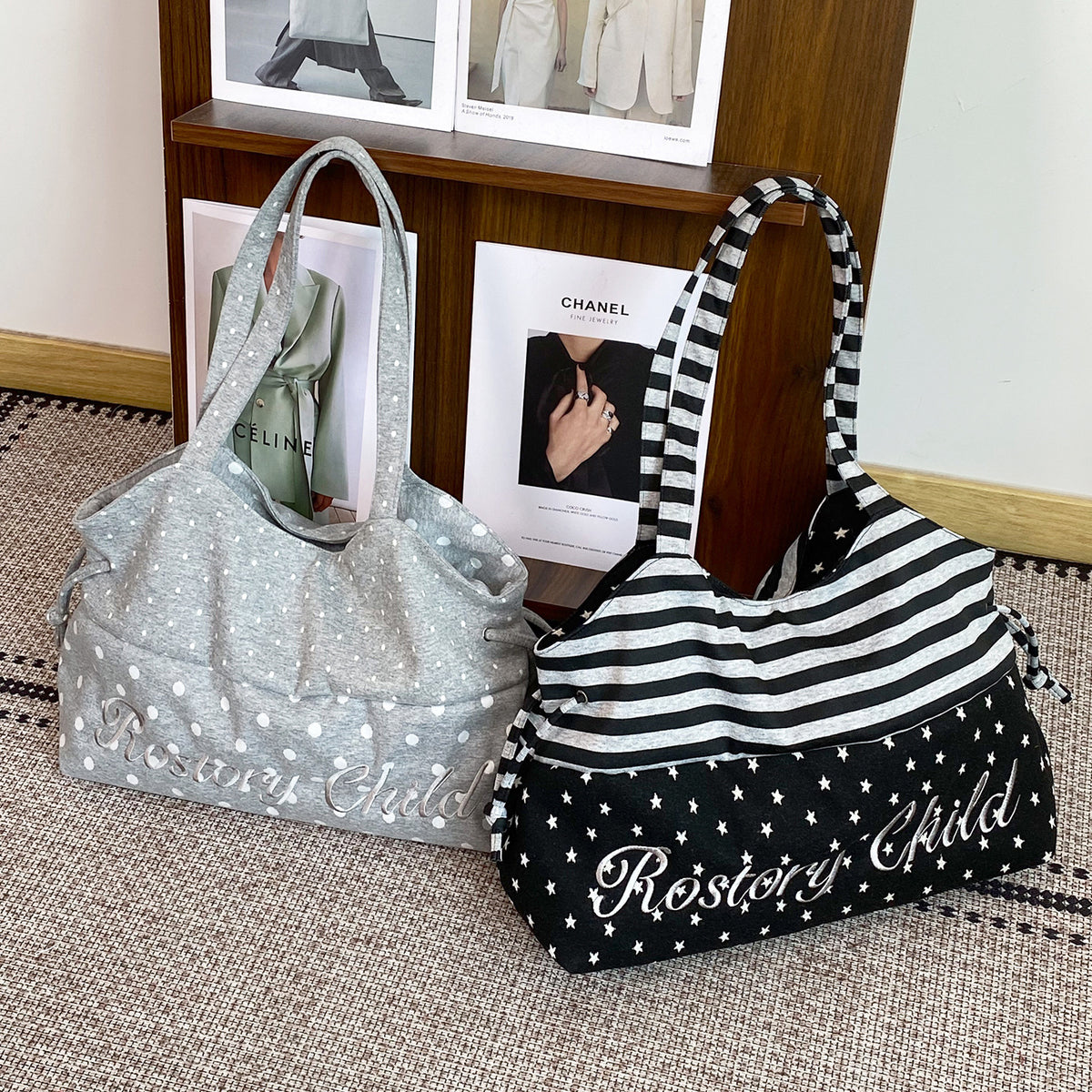 Letter Embroidery Drawstring Tote Bag - DippedShop Wholesale - #3203