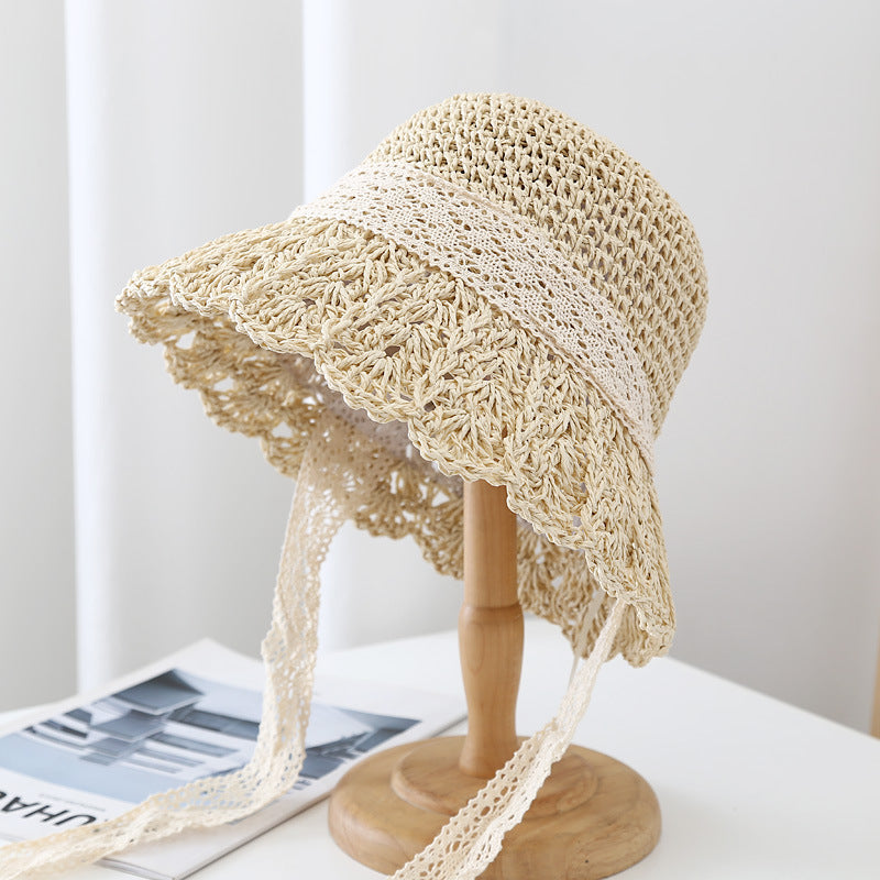 Hollow Lace Straw Bucket Hat - DippedShop Wholesale - #6947