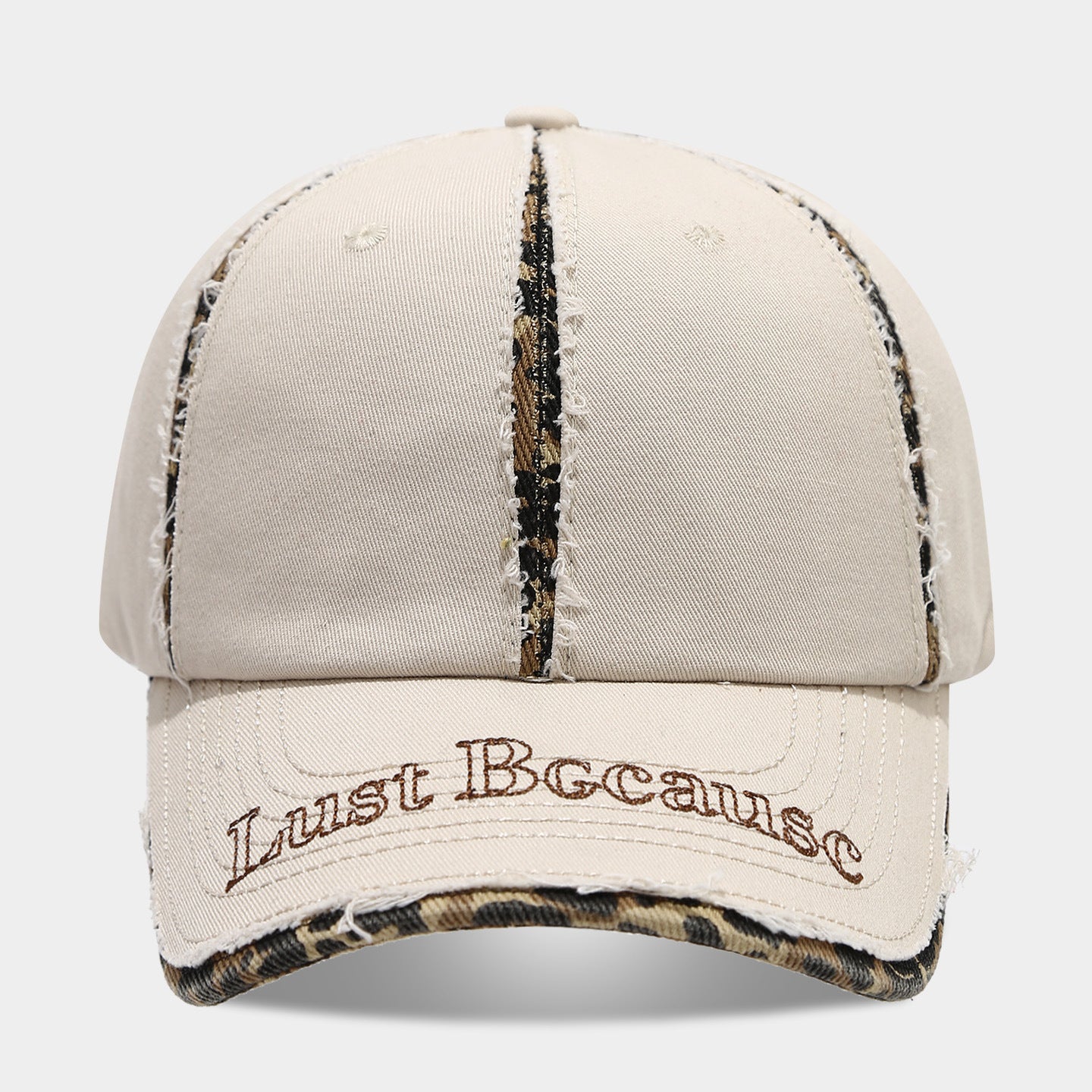 Casual Leopard Trim Frayed Baseball Cap 8BK6HAT183L