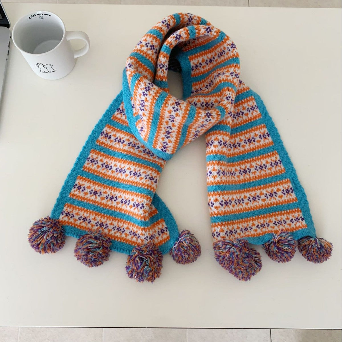Fair Isle Pompom Knit Scarf - DippedShop Wholesale - #9171