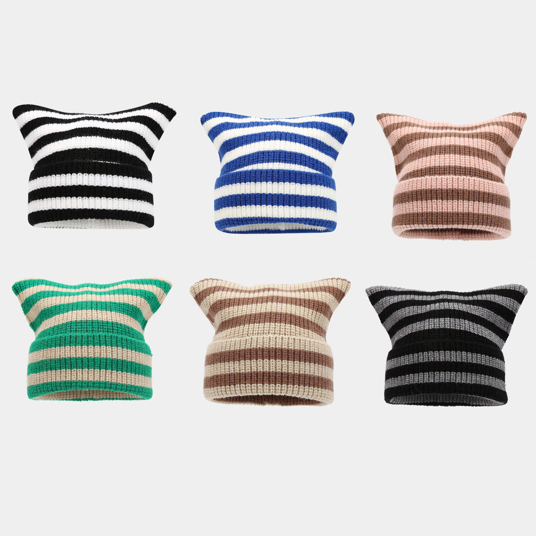 Winter Beanie Striped Color Contrast Warm Knit Hat DP25G740