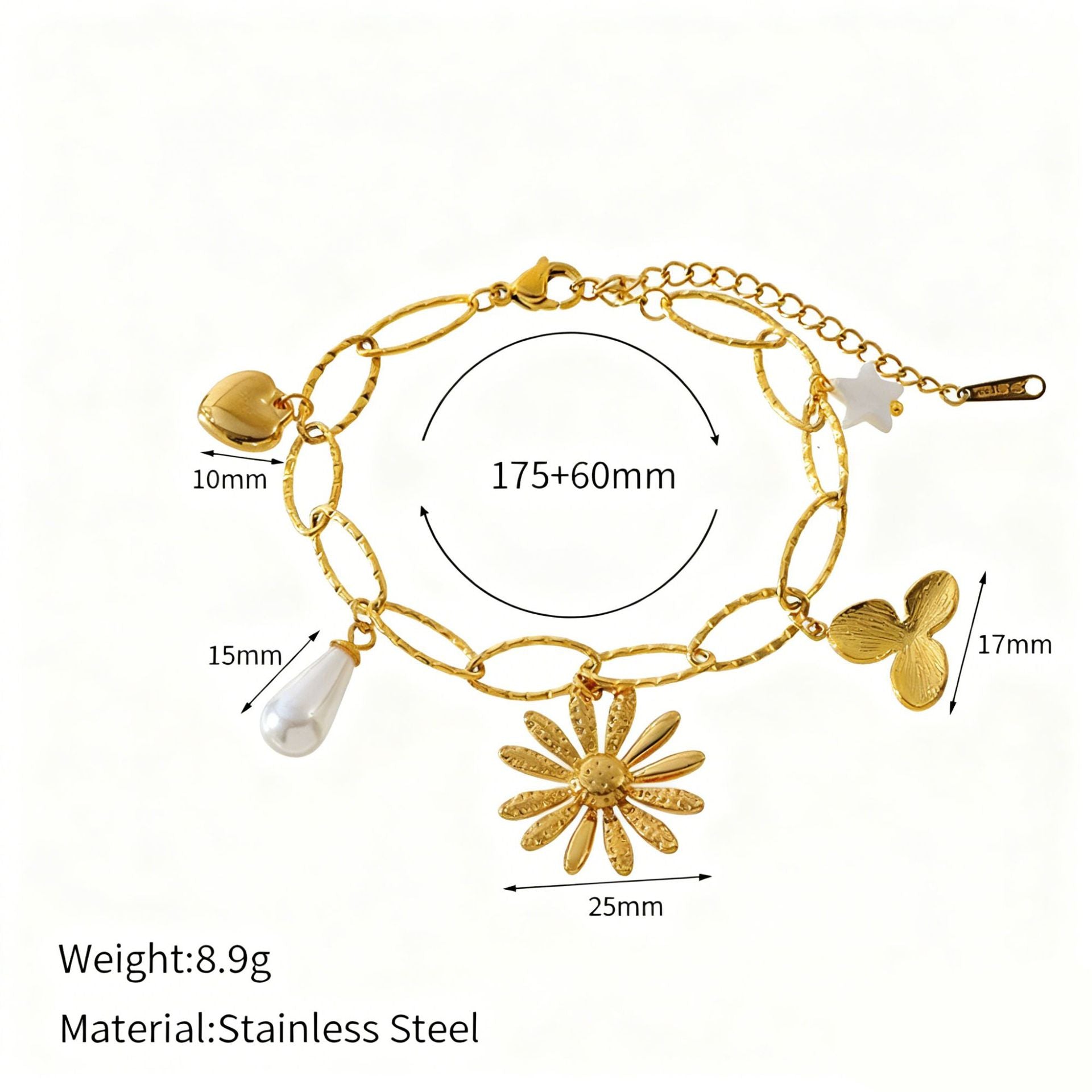 Stylish Gold Plated Heart Floral Pendant Bracelets 6W6JNC636