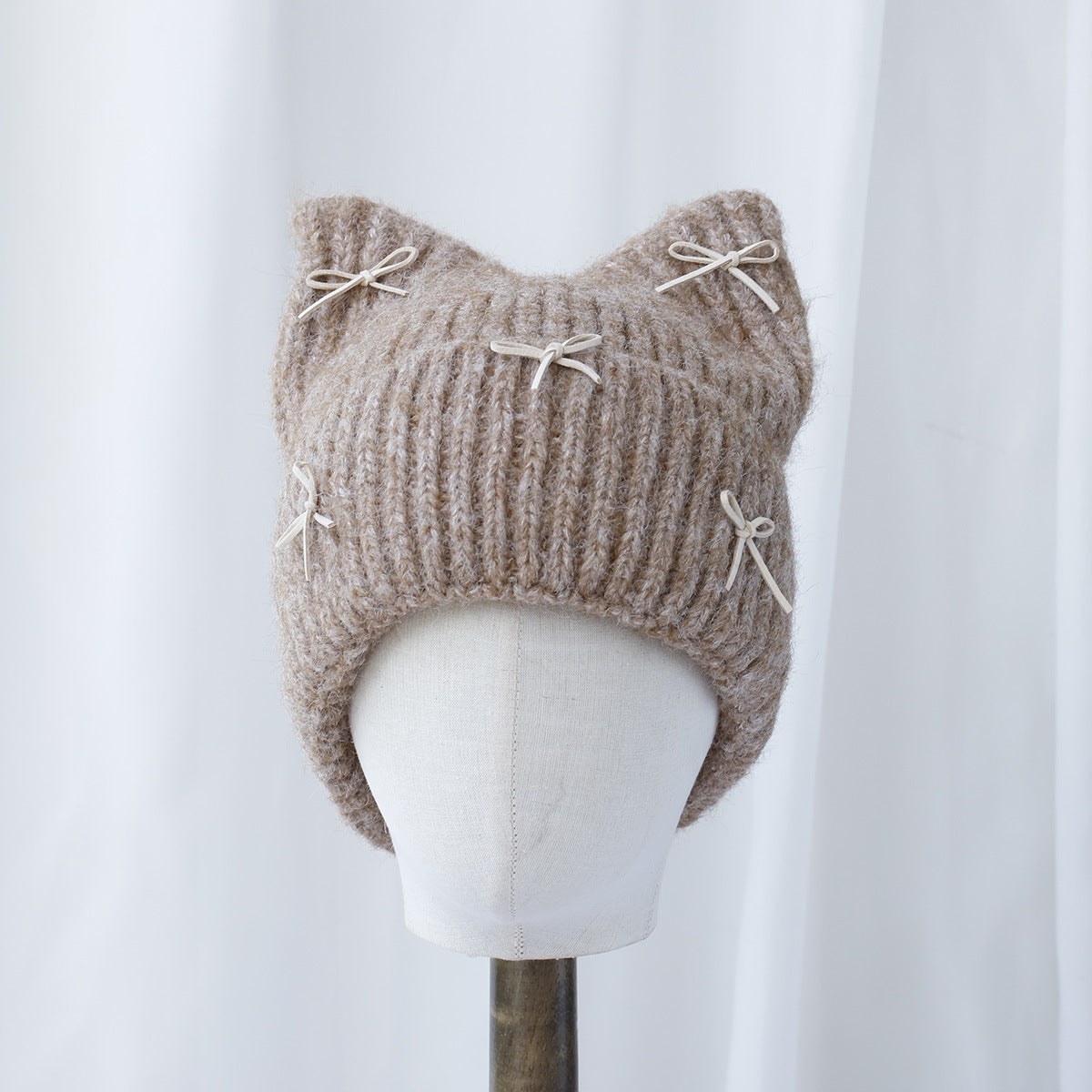 Cute Cat Ear Bowknot Knit Beanie 6W6HAT704