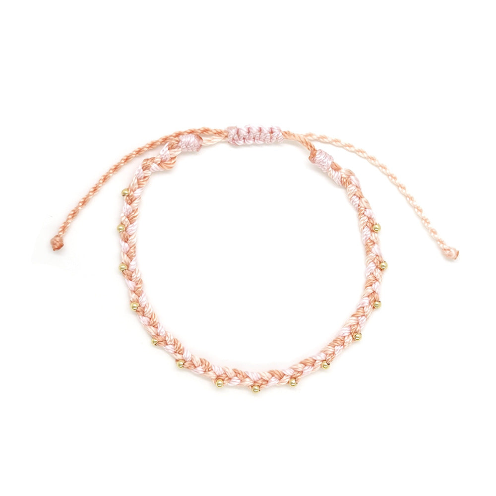 Casual Gold Bead Braided Rope Adjustable Bracelet 6W6JBR376