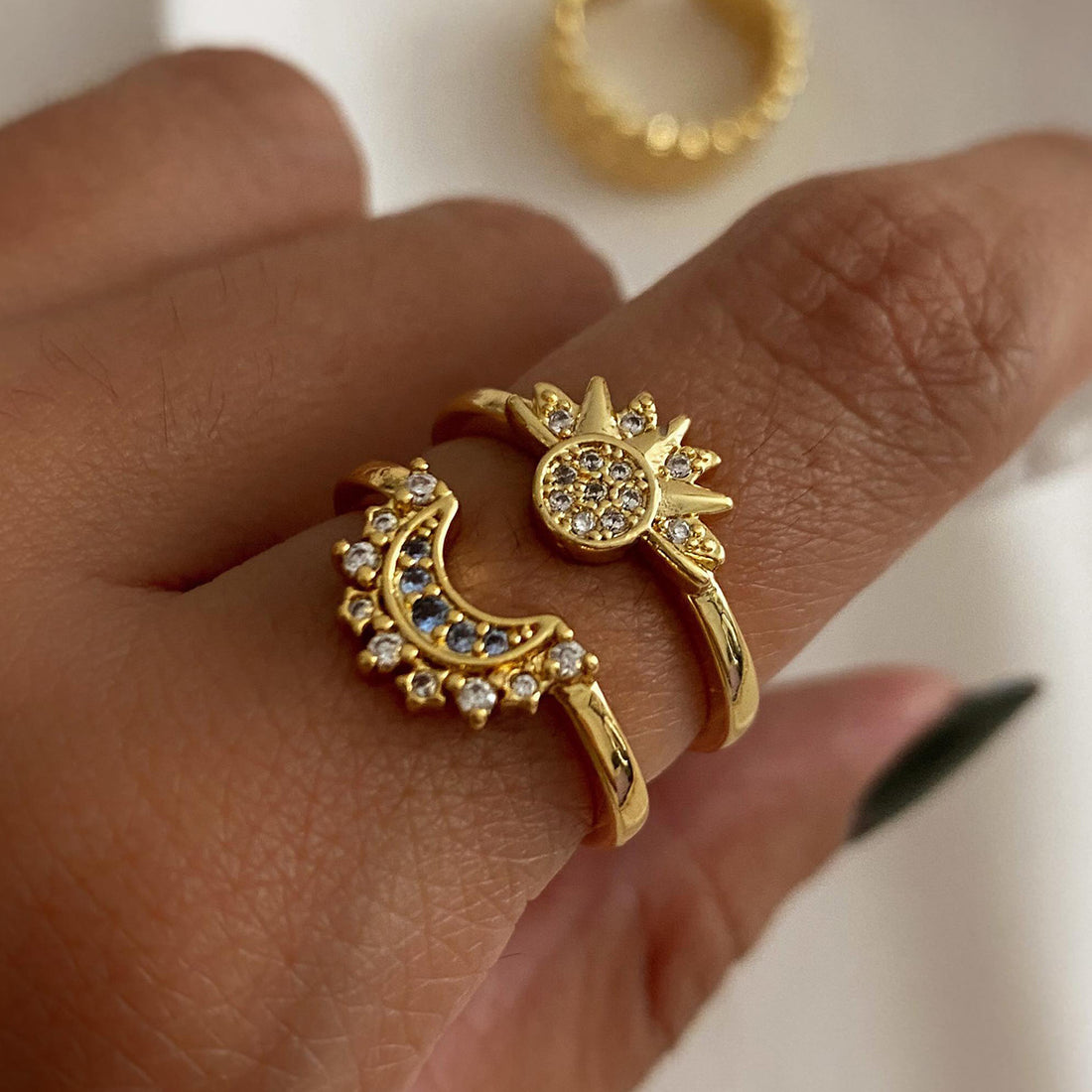 Moon Sun Zircon Layered Rings DP25A716