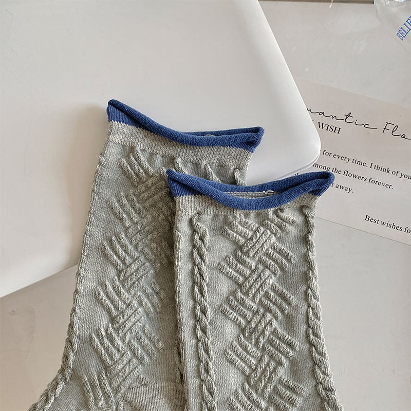 Vintage Argyle Ripple Textured Mid Calf Socks 6W8FSO774