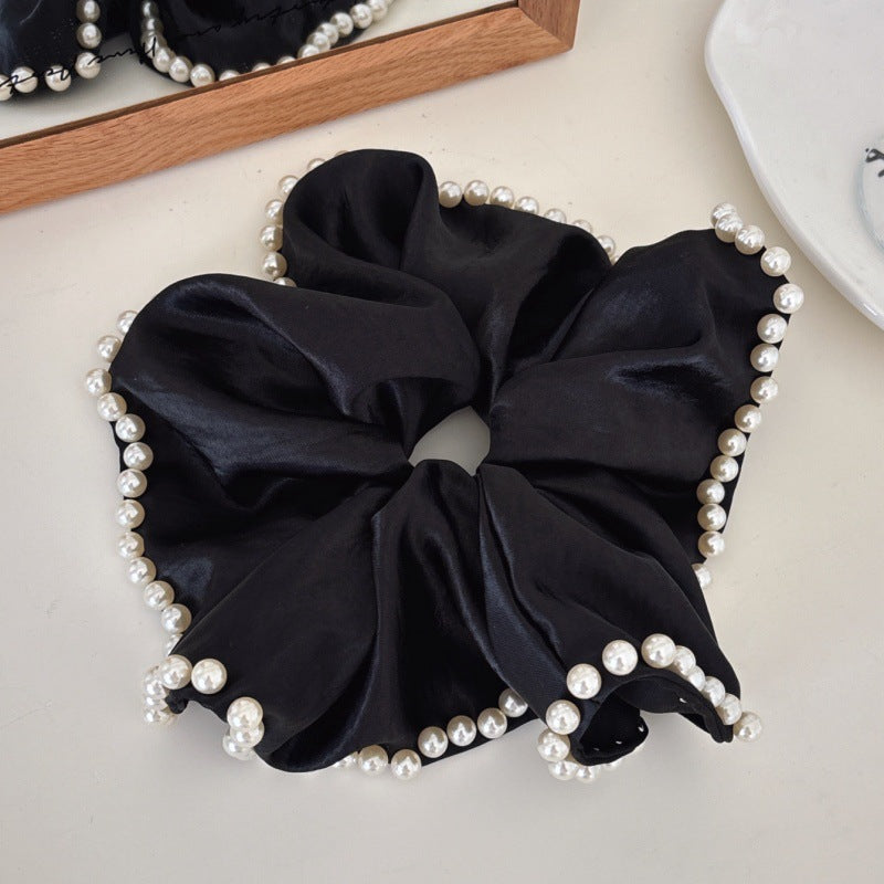 Elegant Pearl Ruffled Satin Hair Scrunchies MK2BW6W6HSR63