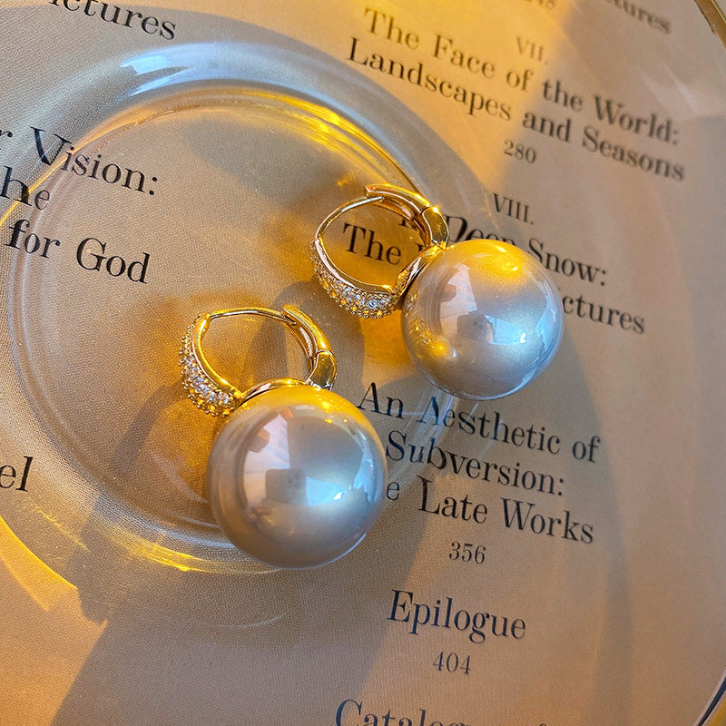 Elegant Pearl Gold Plated Cubic Zirconia Hoop Earrings 6W6JER707