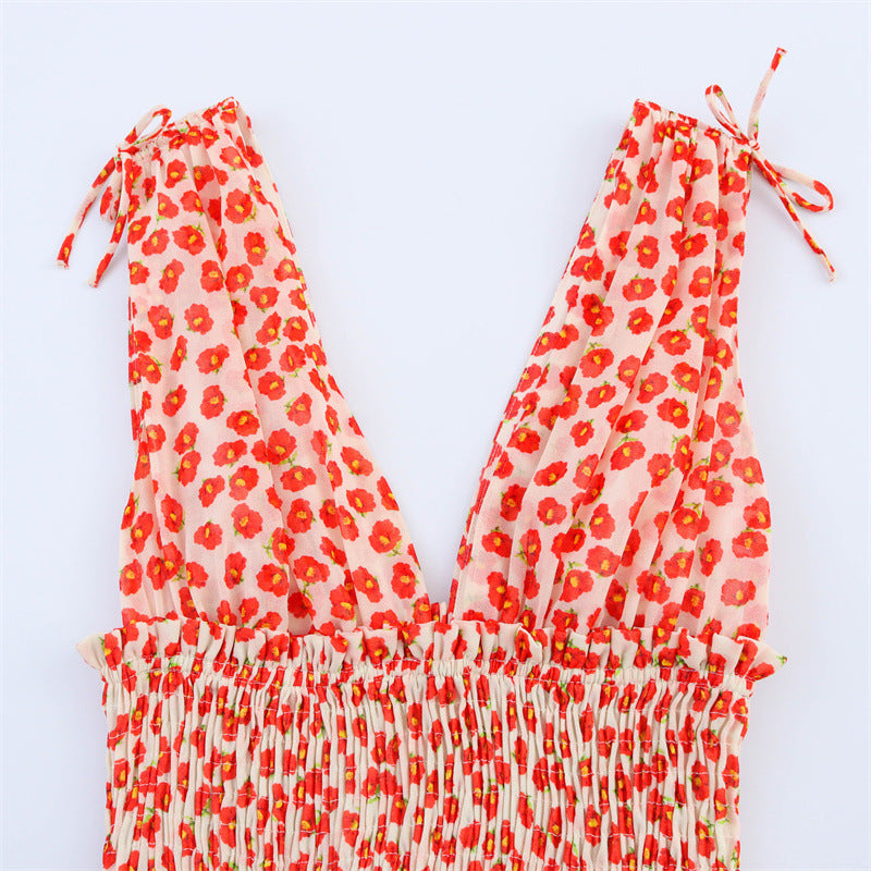 Cute Floral Print Smocked Ruffle Mini Dress DP25C963