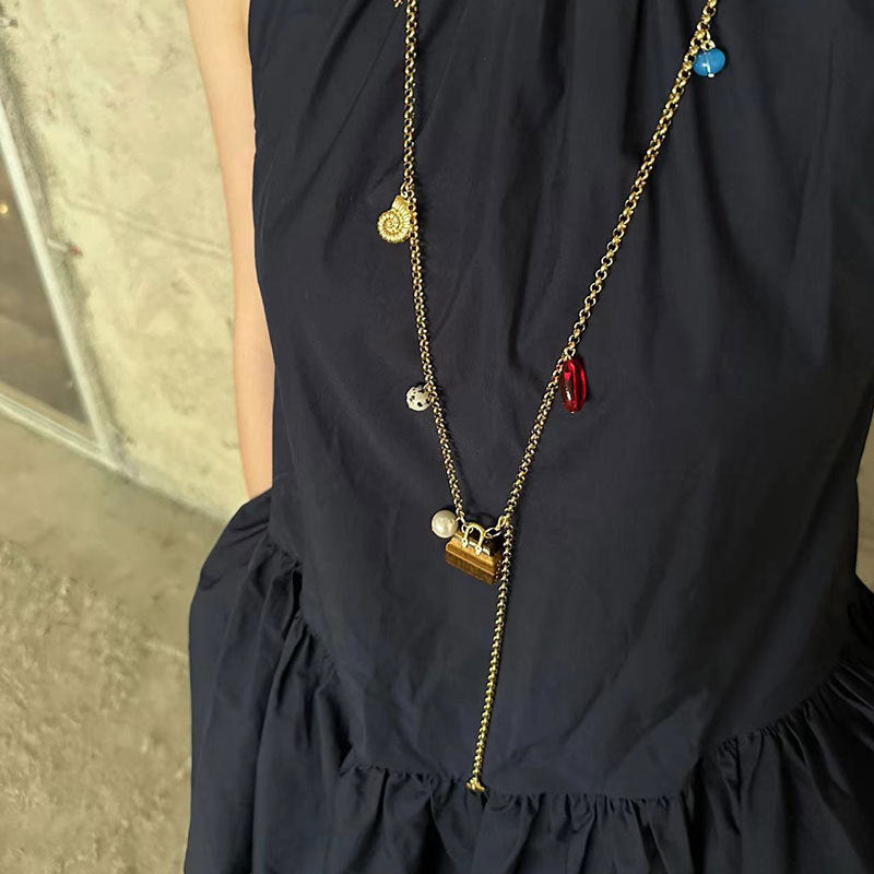 Natural Stone Tassel Handbag Pendant Necklace 6W6JNC674