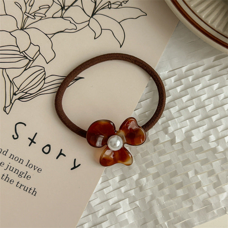 Vintage Flower Pearl Acetate Elastic Hair Tie MK2BW6W6HHT07