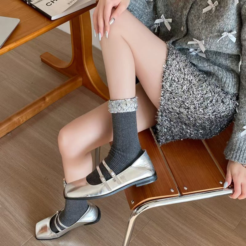 Sparkly Sequin Cuff Crew Socks 6W8FSO762