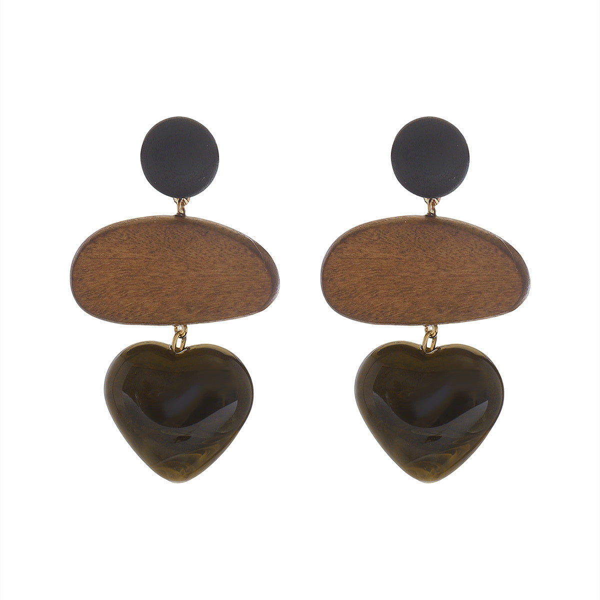 Wooden Heart Drop Earrings - DippedShop Wholesale - #7971