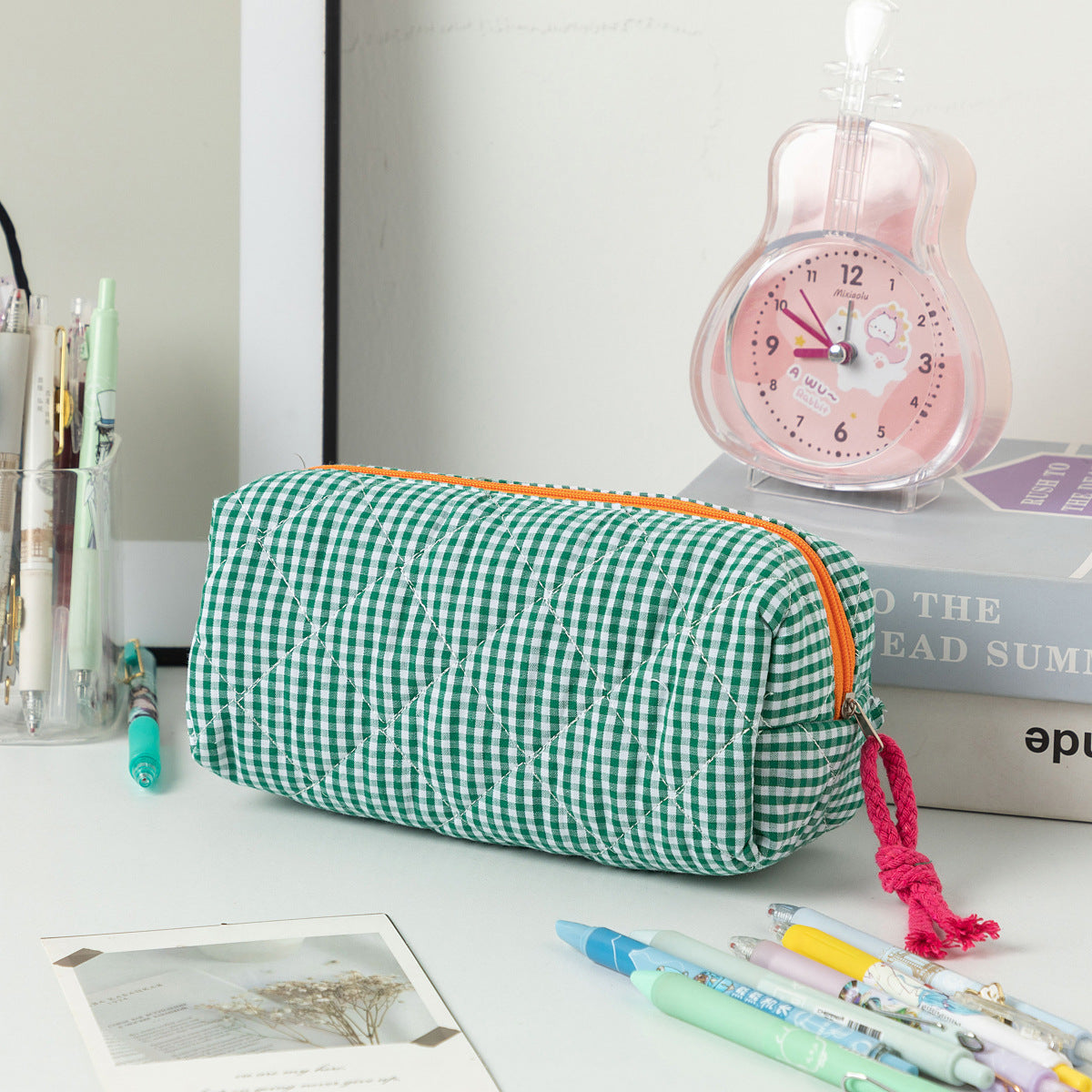 Retro Color Contrast Plaid Portable Pencil Pouch 6S10BOB1043