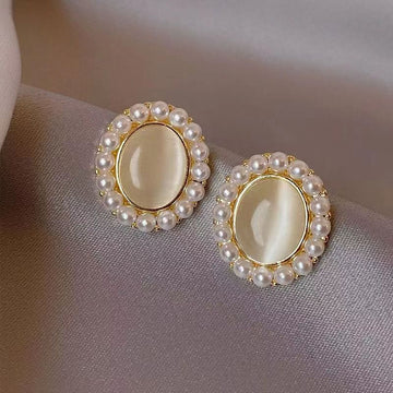 Elegant Pearl Stone Simple Stud Earrings DPJE1463