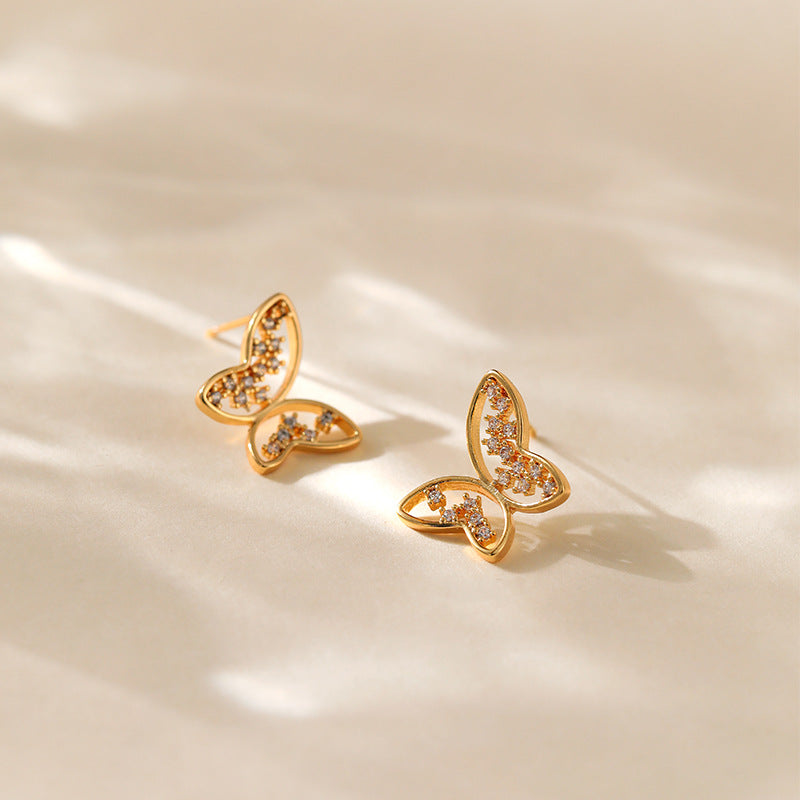 Hellow Out Zircon Butterfly Stud Earrings DPJE1217