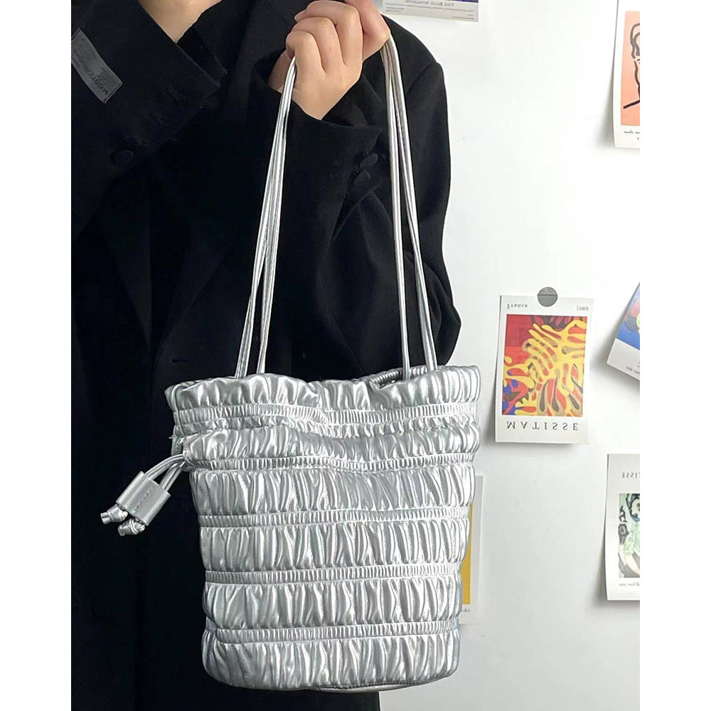 Minimalist Ruched Drawstring Bucket Shoulder Bag 6W10BBG1395