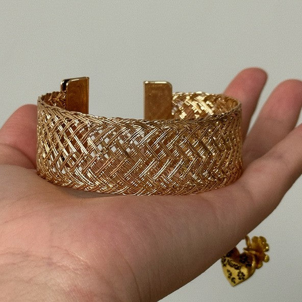 Minimalist Gold Plated Hollow Braided Open Bracelets 6W6JBR624